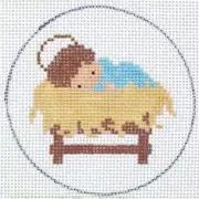 Babe in a Manger Christmas Ornament Hand Painted Needlepoint Canvas