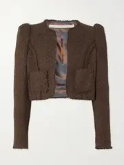 [ANNA MASON] ANNA MASON - Carrie Cropped Metallic Tweed Jacket - Brown - UK 14 UK 14 Brown