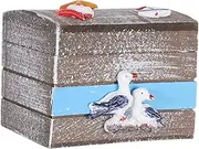 Angoily Coastal Ocean Style Wooden Box Decorative Nautical Storage Chest Boys and Girls Treasure Box Beach-themed Wooden Decor for Home