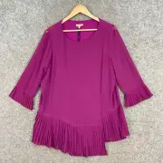 NEW Phase Eight Womens Tunic Top Size 14 Purple 3/4 Sleeve Pleated 35725