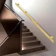 Gold Industrial Iron Hand Railing, Wall Support Handle for Indoor Stairs & Outdoor Decks, Non-Slip Staircase Banister Safety Hand Rail for Garden Corridor Villa Loft(5ft/150cm)