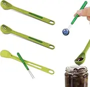 3 PCS Pickle Forks Multifunctional Olive Spoon Pickle Grabber Pickle Picker Pickle Strainer Spoon Plastic Pickle Pick Jar Spoon and Fork Set for Kitchen (Green)