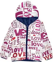 [GuoChe] Girls Sherpa Lined Hoodie Valentines Cute Hot Pink Hearts Love Text Toddler Boy Winter Coat Navy Blue Girls Fleece Zip