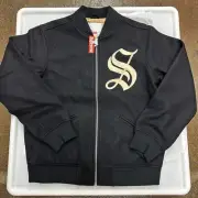 Large Supreme Old English Varsity Jacket FW16 Box Logo Coat New Black Gold