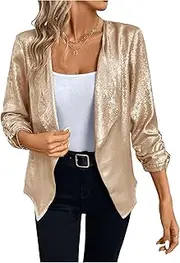 [WDIRARA] Women's Sequin Glitter Open Front Blazer Casual Long Sleeve Sparkl Jacket Outerwear