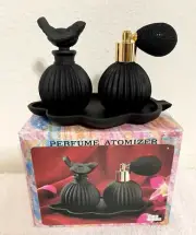 Vintage Decorative Black Satin & Gold Glass Perfume Atomizer NEW in BOX