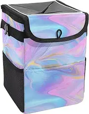 Car Trash Can with Lid and Storage Pockets Leak-Proof Organizer,Waterproof Garbage Can,Blue Marble Pattern Abstract