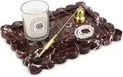 Scalloped Marble Decorative Tray,Luxury Natural Stone Bathroom Vanity Tray, Dresser Top Perfume Coffee Home Kitchen Toilet Sink Tray, Key Trinket Ring Tray (Rosso Lepanto, 10.8 * 8)