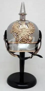 Brass WWI German Prussian Imperial Officer Spike pickelhaube Helmet W/ Stand