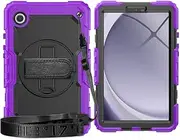 Compatible with Samsung Galaxy Tab A9 8.7Inch 2023 Model (SM-X110/SM-X115) Heavy Duty Shockproof TPU Case,Protective Cover W Screen Protector 380 Swivel Kickstand+Hand Strap+Shoulder Strap Tablet Case