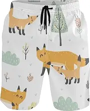 [GuoChe] Mens Swim Trunks Yellow Cute Foxes Mothers Baby Quick Dry Swimwear Sports Running Swim Board Shorts Bathing Suits Mesh
