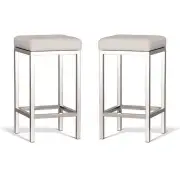 Set of 2 - Borgo Bar Stool 65cm - Polished Frame - Off White