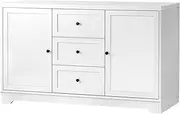 OIKITURE Sideboard Buffet Cabinet with 2 Doors - 3 Drawers & 4 Closed Shelves, Stackable Storage Cabinet for Kitchen Living Room Dining Room, White