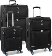 [MODO BY RV RONCATO] Set of 3 Trolley 4R Star 2.0 Black, Black, Set of 3 Soft suitcases, Black, Set of 3 Soft suitcases