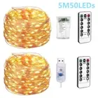 5M LED String Fairy Lights Battery USB Remote Control Timer Copper Wire Light