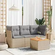 Patio Furniture Sets 4 Piece Garden Sofa Set with Cushions Mix Beige Poly Rattan