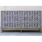 Bone Inlay Bullion Solid Wood Sideboard Navy Blue Diamond Pattern 160x50x85cm
