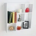 23" White Geometric Squares Display Floating Shelf with 5 Cubes Storage Space