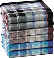 [HOULIFE] Cotton Handkerchiefs for Men, Checkered Men’s Handkerchief, Plaid Pocket Square Set, Classic Mens Hankies Gents Stripe Hanky, Mixed-6PCS, M
