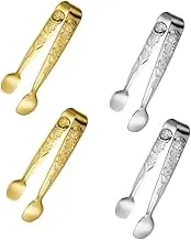 4pcs Serving Tongs,Rose Handle Sugar Tong,4 Inch Stainless Steel Mini Non-Slip Appetizers Candy Serving Tongs for Ice Bucket, Coffee Tea Sugar,Appetizer,Desserts by,Kitchen Serving (2Silver&2Gold)