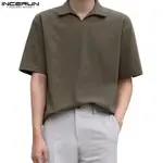 INCERUN 男式 3 色日式短袖純色有領寬鬆 POLO 衫