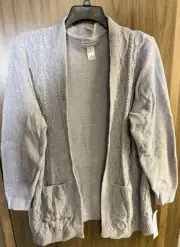 Alfred Dunner Sweater Women's Gray Open Weave Open Cardigan - Size 1X .