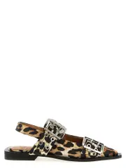 [Ganni] Ganni-Leopard Satin Feminine Buckle Flat Shoes Multicolor-Donna 40IT