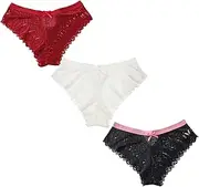 [AUTUCAU] Sexy Cheeky Underwear for Women Lace Floral No Show Briefs Seamless Panties Ladies Cute Hipster 3-Pack