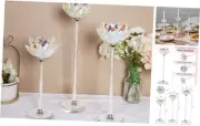 Crystal Lotus Candle Holders Set of 3, Iridescent Glass Taper Holders with