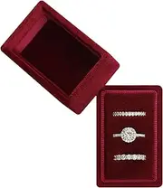 BLUTETE Rectangle 3 Slots Italian Velvet Jewelry Box Engagement Wedding Photo Ring Box Keepsake Box Triple Ring Gift Box (Red)