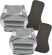 2 Pack Adult Cloth Diapers with 2 Diaper Inserts, Washable Reusable Adult Diaper Cover Elderly Incontinence Protection Nappies Underwear Adult Diaper for Women Man, Waist 35.4-47.2” (Gray L)
