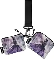 [XYMZR] Mini Zip Around Wristlet keychain Wallet Witch Winter Purple Forest for Women Personalized Pattern Detachable Dual Pouch Wristlet Portable Wallet Phone Coin Purse, Multi-colored, One Size