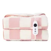 Dreamaker Checkered Plush Electric Heated Throw Blanket [180x200cm] (Pink/Cream)