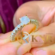 14K Yellow Gold Asscher Cut Moissanite And Diamond Engagement Ring Bridal 3.00ct