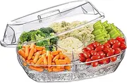 Chilled Condiment Server, 15x11x6 in Oval Food-Safe Bar Condiment Caddy with 6 Removable Compartments Clear Summer Party Chilled Serving Tray for Fruit, Snack, Sauce, Salad-