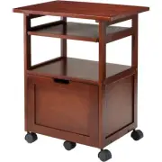 Computer Printer Office Rolling Cart Stand File Drawer Shelf Wheels Wood Walnut