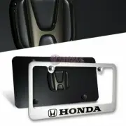 3D Black AUTHENTIC HONDA Front +Back Stainless Steel License Plate Frame w/ Cap (for: Honda Civic)