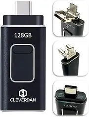 4-in-1 Android and iPhone 128GB Photo Stick USB 3.0 Flash Drive - Compatible with All Your Devices! iPhone iPad Samsung Pixel Moto PC Mac (Easy Backup & External Storage + Certified iOS App) Cleverdan
