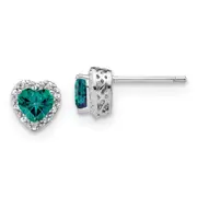 Sterling Silver Created Alexandrite and Real Diamond Earrings