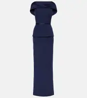 [Safiyaa] Safiyaa Rella draped peplum heavy crêpe midi dress AU 10 blue