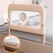 Beige Bed Guard Rail for Toddlers 32" Adjustable Heights Folding up Portable Kid