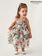 Monsoon Green Baby Raye Floral Organza Tiered Dress (F91875) | $115 - $127