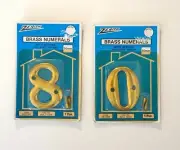 2 x 50mm (5cm) high Vintage Brass Convex House Numbers 8 0 or 80 Zenith New Old