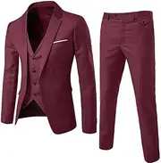 [Maiyifu-GJ] Men's 3 Piece Dress Suit Slim Fit Blazer Jacket Vest Pants Suit Set Formal Wedding Prom Tuxedo Suits