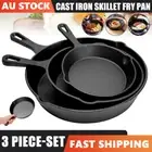 3 piece&set Cast Iron Skillet Camping BBQ Frying Pan Kitchen Cookware Fried Egg