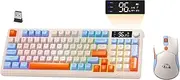 ZIYOU LANG ×FREEWOLF T96 Wireless Gaming Keyboard and Mouse Set, BT/2.4GHz, Smart Display and Button, Rainbow Backlight, Rechargeable QWERTY Keyboard, Wireless Computer Mouse - Blueberry
