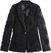 [Zadaos] Women'S Collar Long Sleeved Embroidered Bead Decoration Texture Suit Jacket High Waisted Long Pants Set