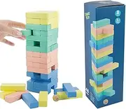 Evmark Toys & Games Tower Blox - 50 pcs Pastel Color Tumbling Blocks Game for Kids and Families, Colorful Dominoes, Wood Balancing Blocks Montessori Toy