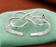 925 Sterling Silver Solid Double Infinity Knot Toe Ring - Wide Toe Ring for