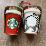 STARBUCKS Christmas Ornaments Coffee Cup CALIFORNIA Illinois Set Ceramic To Go